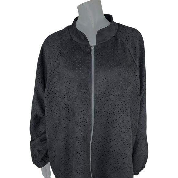 dennis basso Jackets & Blazers - Dennis Basso Perforated Faux Suede Jacket Black X-Large NWOT Eyelet Lined